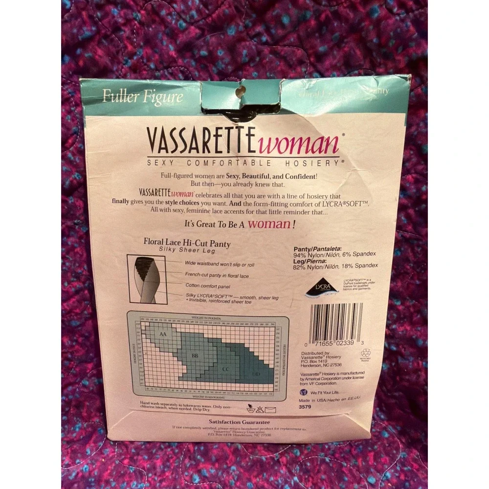 Vassarette Woman Black Floral Lace Hi-Cut Panty Sheer Hosiery DD 7380 Vintage